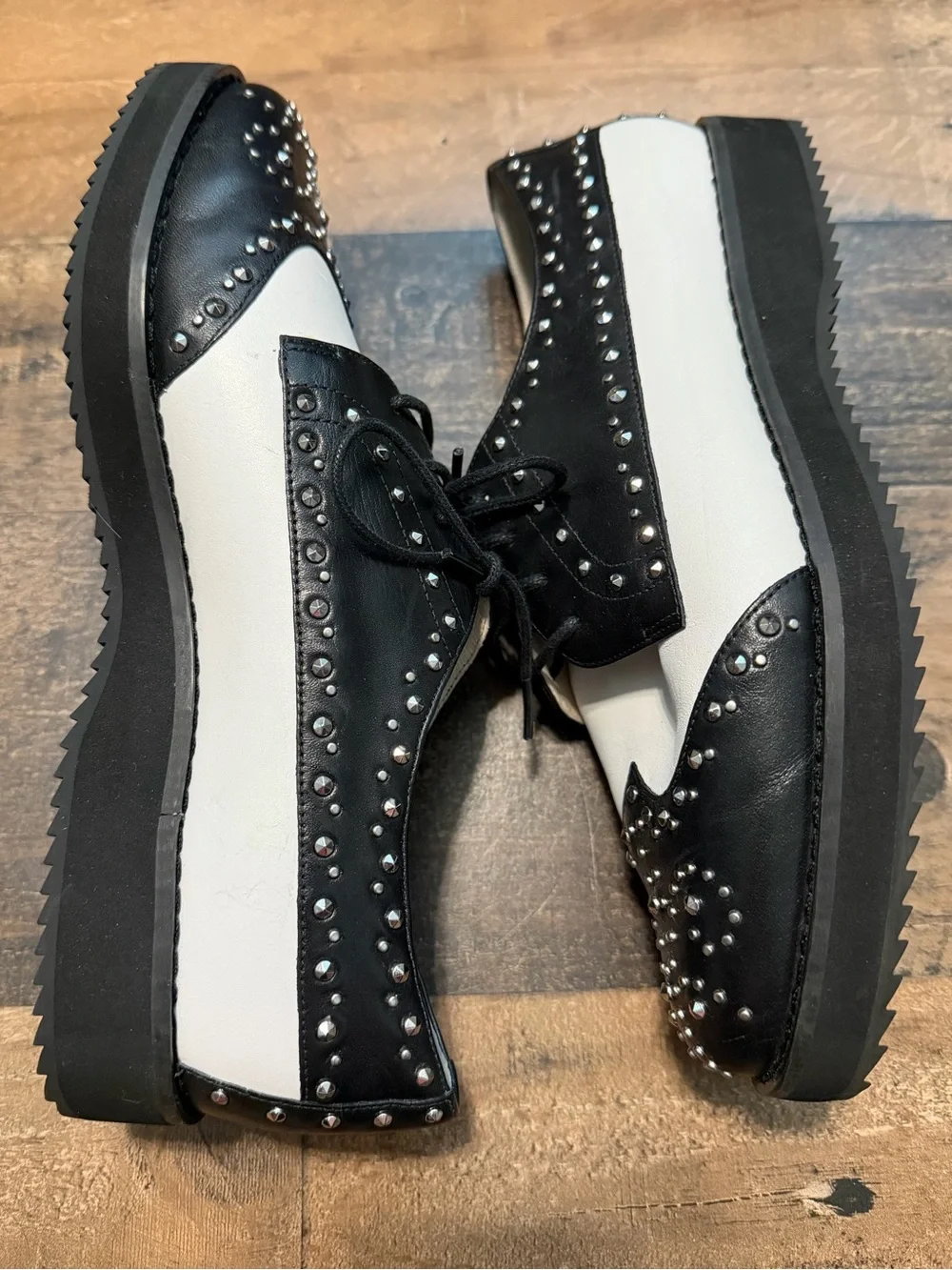 Michael Kors ‘Sophie’ Black & White Studded Leather Oxfords